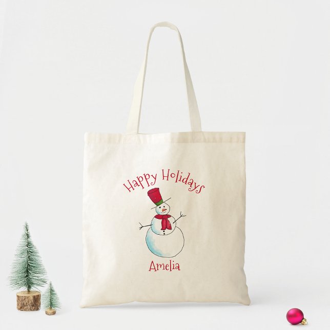  Happy Holidays Personalized Christmas Snowman  Tote Bag (Creator Uploaded)