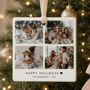 Happy Holidays Personalized Family 4 Photo Collage Ceramic Ornament