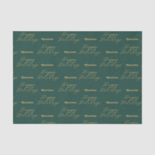 Happy Holidays Personalized Name Traditional Green Tissue Paper
