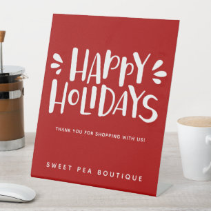 Happy Holidays - Personalized Red Christmas Pedestal Sign