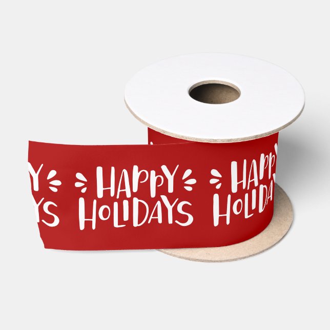 Happy Holidays - Personalized Red Christmas Satin Ribbon (Spool)