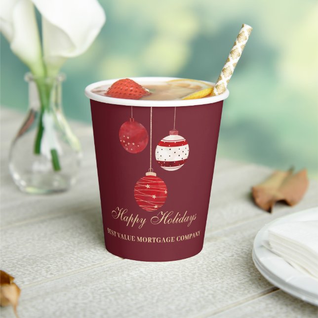 Happy Holidays Personalized Watercolor Business Paper Cups (Insitu)