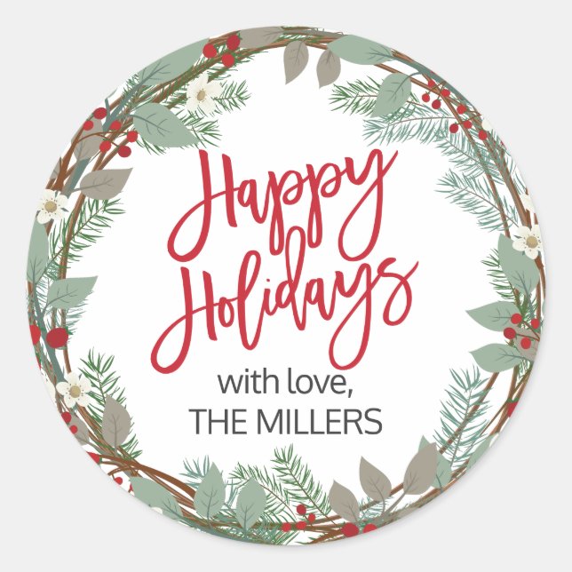 Happy Holidays Personnalisé Stickers Cadeaux Rond (Devant)