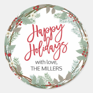 Happy Holidays Personnalisé Stickers Cadeaux Rond