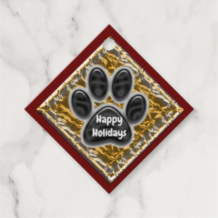 Happy Holidays Pet Caregiver Gold Paw Print Favour Tags