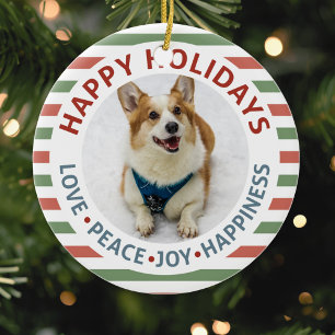 Happy Holidays Pet Photo Ceramic Ornament
