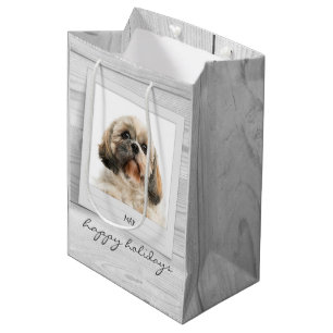 Happy Holidays Pet Photo Frame Personalized Medium Gift Bag