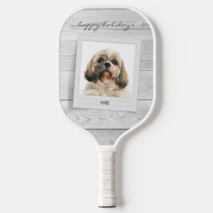 Happy Holidays Pet Photo Personalized Pickleball Paddle