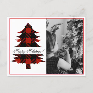 Happy Holidays Photo Buffalo Plaid Postcard