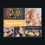 Happy Holidays Photo Christmas Mustard Holiday Postcard<br><div class="desc">Your beautiful family photos deserve to be shared during this time of year as you send warm wishes. Customize this modern collage design & personalize with your family greeting. Find the other pieces from the collection. This design uses blue as an accent colour but it can be easily switched to...</div>