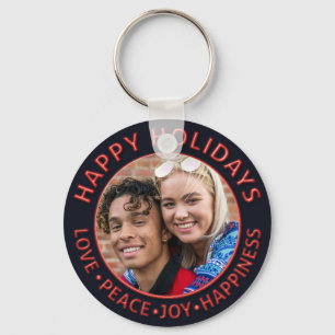 Happy Holidays Photo Christmas Picture Joy Peace Keychain