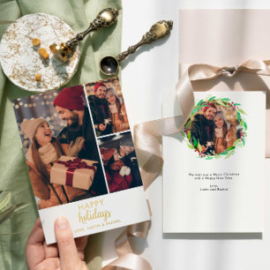 Happy Holidays Photo Collage Personalized Modern Foil Holiday Card