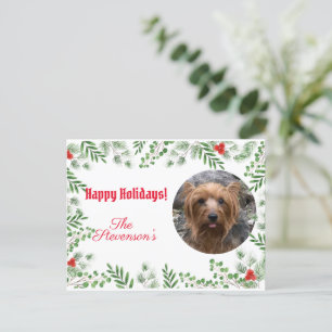 Happy Holidays Photo Custom Holly Greenery Postcard