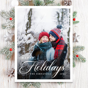 Happy Holidays Photo Elegant Script Holiday Postcard