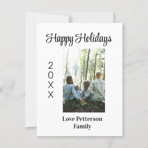 Happy holidays photo family name year calligraphy  postcard