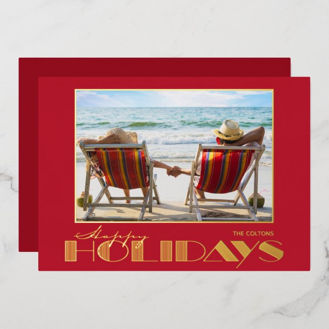 Happy Holidays Photo Gold Foil Holiday Card (Front/Back)