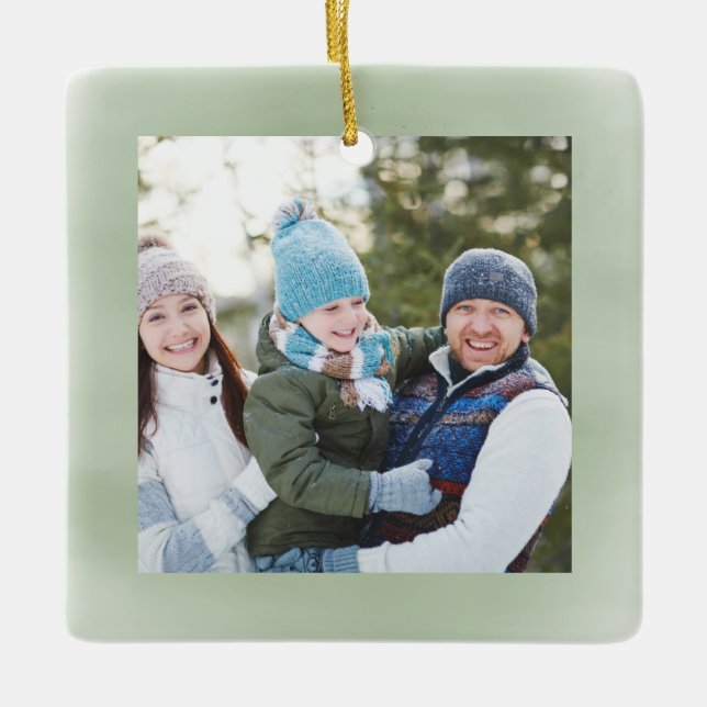 Happy Holidays Photo Green Script Simple Ceramic Ornament (Front)