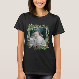Happy Holidays Photo Greenery  T-Shirt
