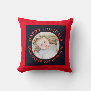 Happy Holidays Photo Love Peace Joy Happiness Throw Pillow