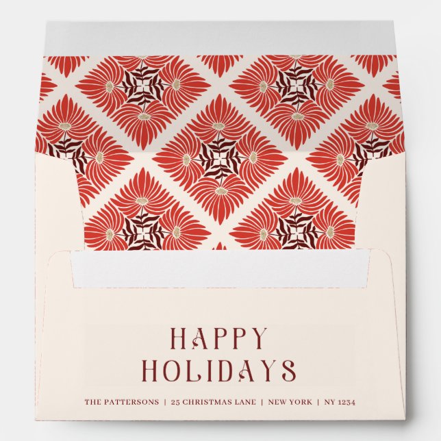 Happy Holidays Photo Modern Bold Red Floral  Envelope (Back (Bottom))