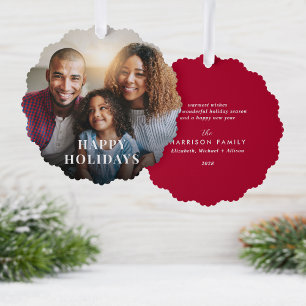 Happy Holidays Photo Overlay Christmas Ornament Card