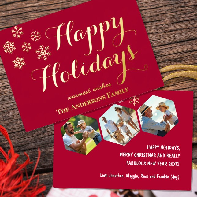 Happy Holidays, Photo, Red Personalized Foil Card (Happy Holidays Christmas / Seasonal Foil Card)