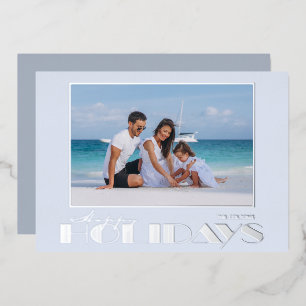 Happy Holidays Photo Silver Foil Holiday Card