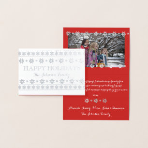Happy Holidays Photo Snow Red White Scandynavian Foil Card