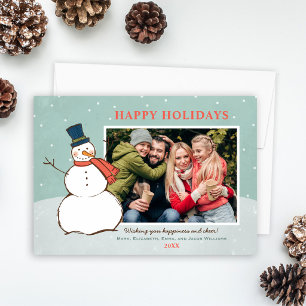 Happy Holidays Photo Snowman Mint Holiday Card