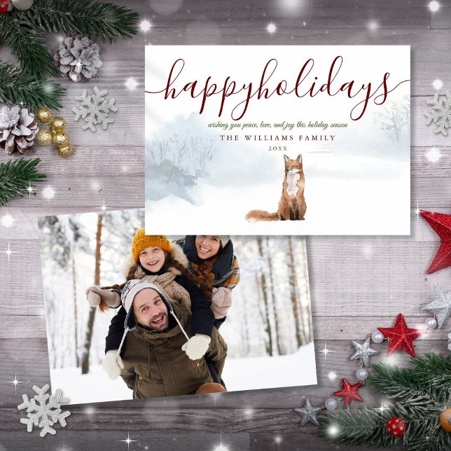 Happy Holidays Photo Winter Fox Christmas Holiday Card (Happy Holidays Photo Winter Fox Christmas Holiday Card)