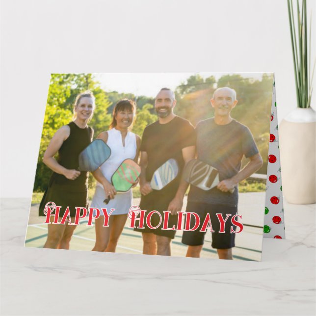 Happy Holidays Pickleball Family Photo Personalize Card (Front)