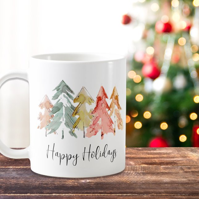 Happy Holidays Pine Tree Watercolors Christmas Coffee Mug (Creator Uploaded)