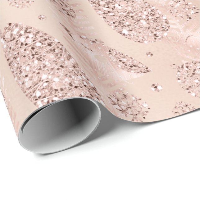 Happy Holidays Pink Rose Glitter Christmas Decor Wrapping Paper (Roll Corner)