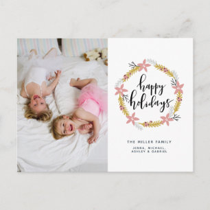 Happy Holidays Pink Wreath   Holiday Photo Card
