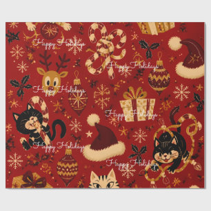 Happy Holidays Plaid Crimson Christmas  Wrapping Paper