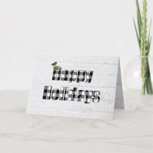 Happy Holidays plaid with bird Card