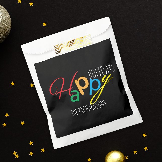 Happy Holidays Playful Bright Colours Family Name Favour Bag (Creator Uploaded)