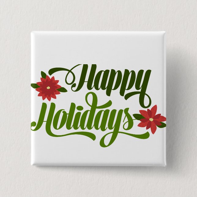 Happy Holidays Poinsettia 2 Inch Square Button (Front)