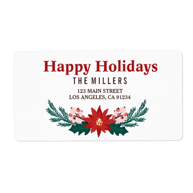 Happy Holidays Poinsettia Bouquet Holiday Label (Front)