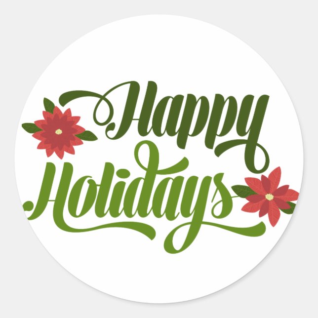 Happy Holidays Poinsettia Classic Round Sticker (Front)