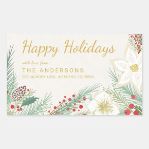 Happy Holidays Poinsettia Foliage Return Address Sticker