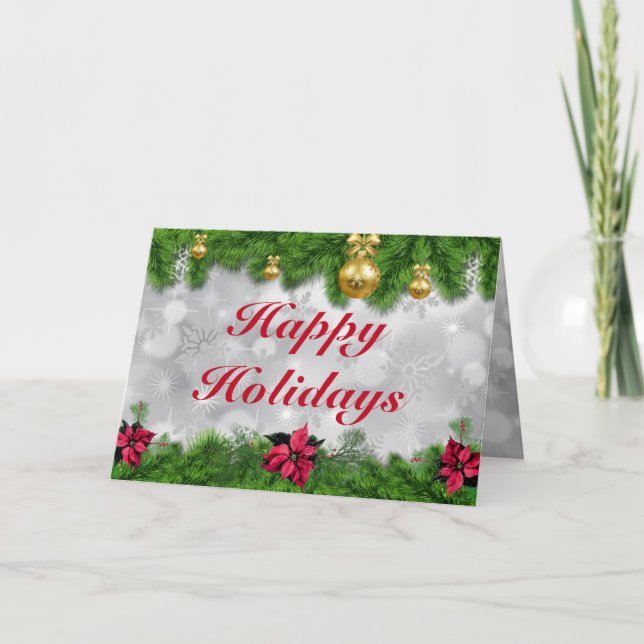 Happy Holidays Poinsettia Holiday Card (Front)