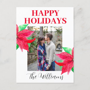 Happy Holidays Poinsettia Photo Collage watercolor Holiday Postcard