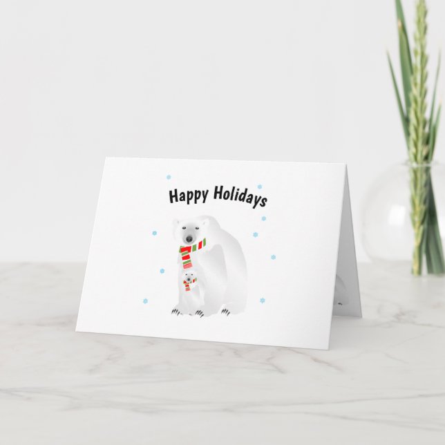 Happy Holidays Polar Bear and Cub Holiday Card (Front)