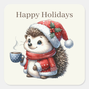 Happy Holidays Porcupine Christmas Square Sticker