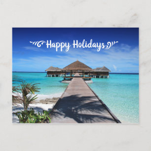 Happy Holidays Postcard with Beach Resort Image