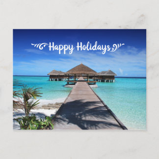 Happy Holidays Postcard with Beach Resort Image