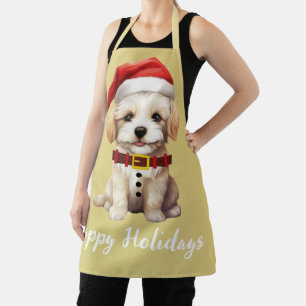 Happy holidays Pretty Santa dog Vintage Mustard Apron