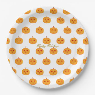 Happy Holidays Pumpkin Faces Paper Plate