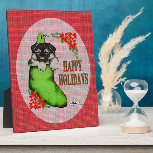 Happy Holidays Puppy Plaque (Side)